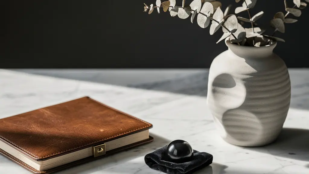 Une composition élégante minimaliste avec des objets de luxe discrets et des matériaux nobles, évoquant le quiet luxury