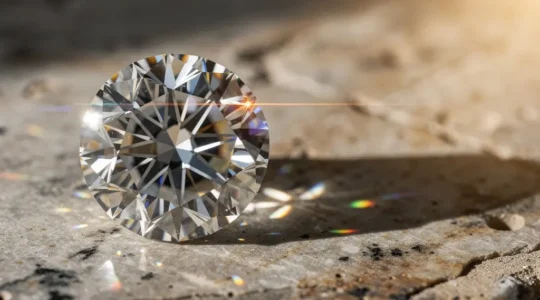Diamant brillant exposé à la lumière naturelle montrant ses reflets et sa brillance caractéristique