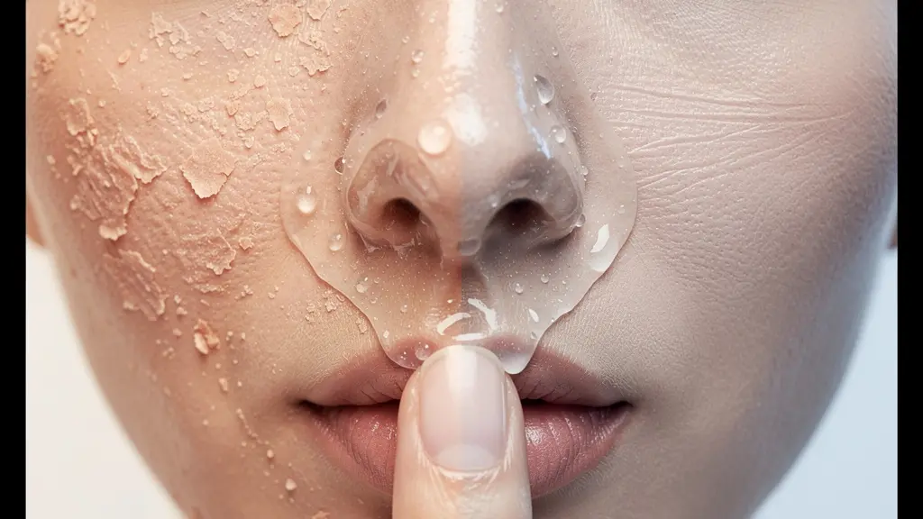 Comparaison entre une peau sèche et une peau déshydratée avec application de masque hydratant