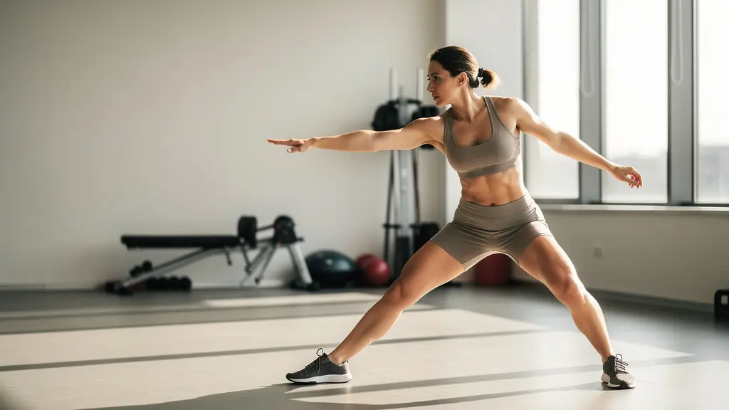 Femme athlète en tenue de sport dans un environnement d'entraînement, représentant l'adaptation de l'exercice au cycle menstruel