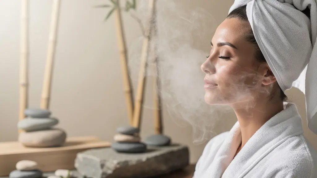 Femme profitant d'un bain de vapeur facial dans une atmosphère zen