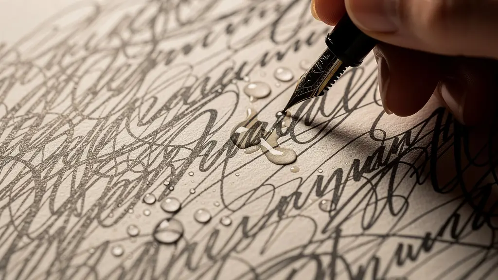 Main tenant un stylo au-dessus d'un carnet avec des traces d'encre exprimant des émotions brutes