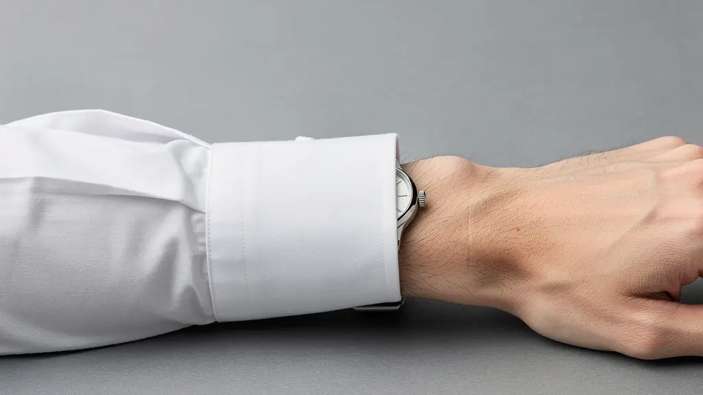 Vue de profil d'une montre extra-plate glissant sous une manchette de chemise