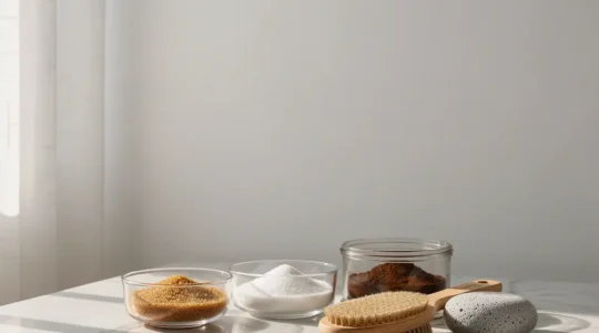 Préparation de la peau avec exfoliation douce avant bronzage estival